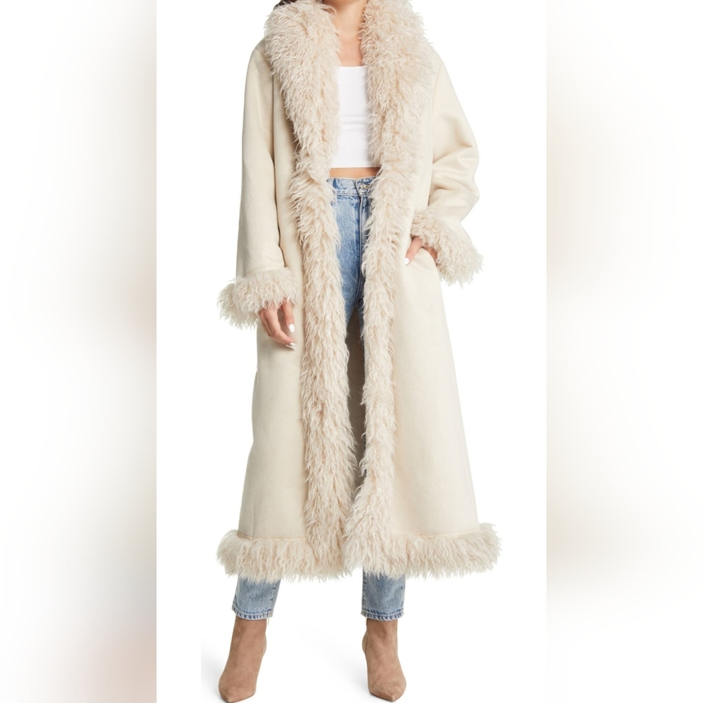 Longline Trench Coat With Faux Fur Trim